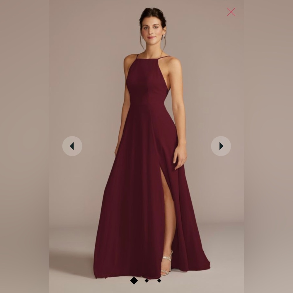 David’s Bridal chiffon high-neck a-line bridesmaid dress WINE color